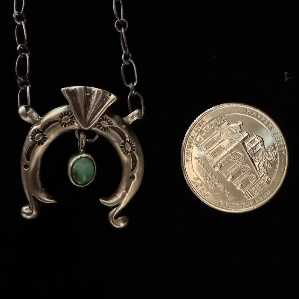 Sterling Silver native American made naja genuine‎ Turquoise Pendant Navajo